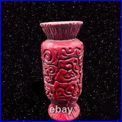 Vintage HAEGER Oxblood Red and Black Textured Art Pottery TIKI VASE #4079