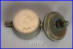 Vintage Handmade Gray/Turquoise Ceramic Lidded Vessel by Marthe Delacroix RARE