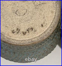 Vintage Handmade Gray/Turquoise Ceramic Lidded Vessel by Marthe Delacroix RARE