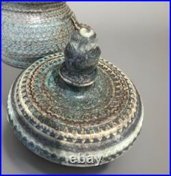 Vintage Handmade Gray/Turquoise Ceramic Lidded Vessel by Marthe Delacroix RARE