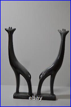 Vintage Howard Pierce Blue Giraffe Family Porcelain Ceramic Art Pottery CA