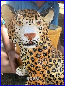 Vintage ITALY Cheetah Sculpture Statue Handmade Terra Cotta Ceramic 15x12