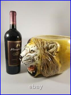 Vintage Italian Ceramic Pottery Art Sculpture Large Lion Head Vase Planter