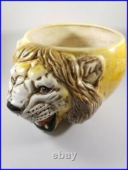 Vintage Italian Ceramic Pottery Art Sculpture Large Lion Head Vase Planter