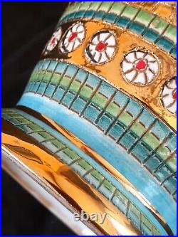 Vintage Italian Mario Sambuco hand decorated ceramic gilded vase, 13.25 inches