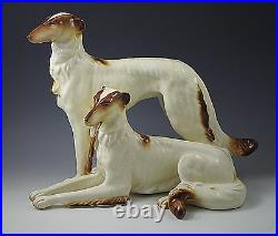 Vintage Italy Ceramic XL Borzoi Wolfhound Dogs Sculpture