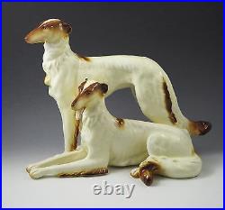 Vintage Italy Ceramic XL Borzoi Wolfhound Dogs Sculpture