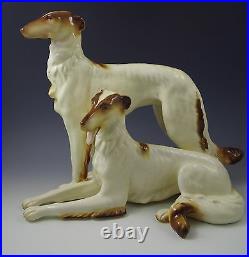 Vintage Italy Ceramic XL Borzoi Wolfhound Dogs Sculpture