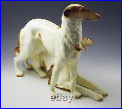 Vintage Italy Ceramic XL Borzoi Wolfhound Dogs Sculpture