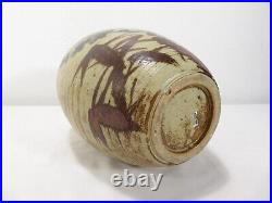 Vintage JAPANESE ART POTTERY VASE Black Bird 10 CERAMIC Stoneware MCM Ikebana