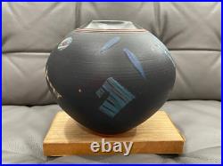 Vintage Janet Belden Signed Art Pottery Ceramic Vase Abstract Geometric Designs