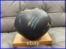 Vintage Janet Belden Signed Art Pottery Ceramic Vase Abstract Geometric Designs