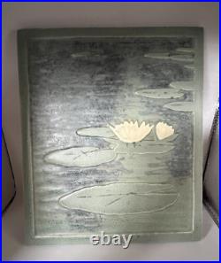 Vintage LARGE Ceramic Art Pottery Water Lily Ceramic Tile 7x8 Signed Frey 2000