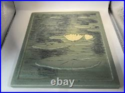 Vintage LARGE Ceramic Art Pottery Water Lily Ceramic Tile 7x8 Signed Frey 2000