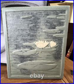 Vintage LARGE Ceramic Art Pottery Water Lily Ceramic Tile 7x8 Signed Frey 2000