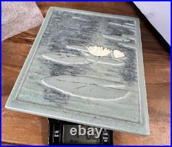 Vintage LARGE Ceramic Art Pottery Water Lily Ceramic Tile 7x8 Signed Frey 2000