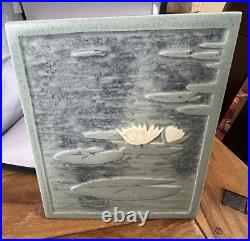 Vintage LARGE Ceramic Art Pottery Water Lily Ceramic Tile 7x8 Signed Frey 2000