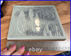 Vintage LARGE Ceramic Art Pottery Water Lily Ceramic Tile 7x8 Signed Frey 2000