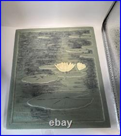 Vintage LARGE Ceramic Art Pottery Water Lily Ceramic Tile 7x8 Signed Frey 2000