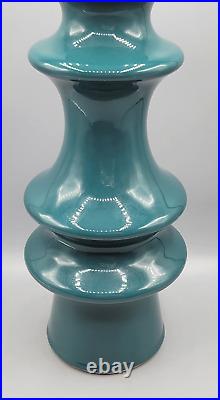 Vintage Large Art Pottery Vase Teal Green Handmade Painted Ceramic Signed