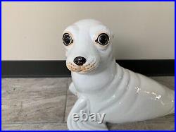 Vintage Large Italian Ceramic Art Pottery White Seal Statue