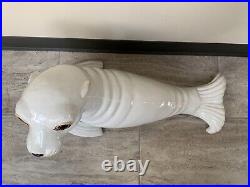 Vintage Large Italian Ceramic Art Pottery White Seal Statue