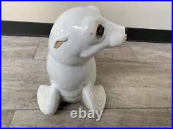 Vintage Large Italian Ceramic Art Pottery White Seal Statue