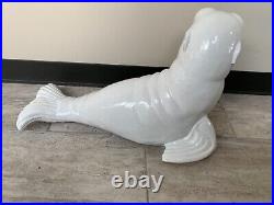 Vintage Large Italian Ceramic Art Pottery White Seal Statue