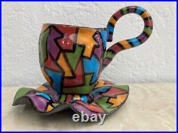 Vintage Lot 2 cups saucers 90s Jane Pate Signed Art Pottery Ceramic Sculpture