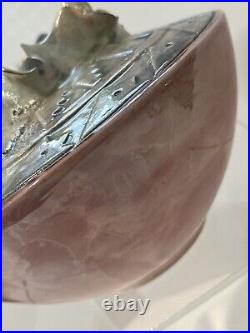 Vintage Lusterware Vase Bowl Hand Formed Pink Blue Gold Glazed Scalloped Rim