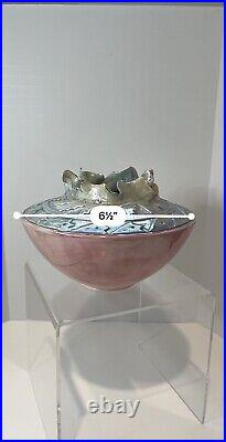 Vintage Lusterware Vase Bowl Hand Formed Pink Blue Gold Glazed Scalloped Rim