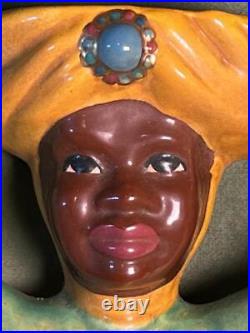 Vintage MCM Art Pottery Ceramic Wall Pocket Vase Plaque Blackamoor Statue Man