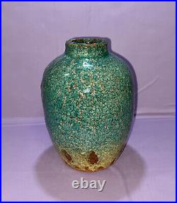 Vintage MCM Asian Art Pottery Teal Vase