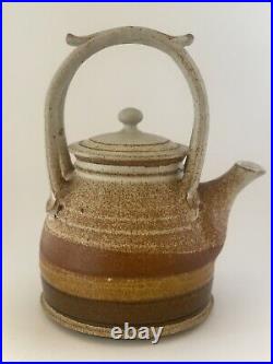 Vintage MCM Signed Glazed Ceramic Stoneware Clay Teapot Studio Art Pottery 9.5