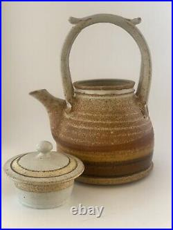 Vintage MCM Signed Glazed Ceramic Stoneware Clay Teapot Studio Art Pottery 9.5