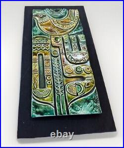 Vintage MID Century Ceramic Art Tile Sculpture Bird Geometric Motif Signed