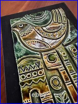 Vintage MID Century Ceramic Art Tile Sculpture Bird Geometric Motif Signed