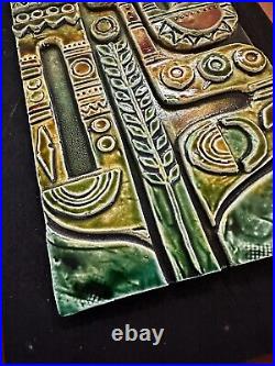 Vintage MID Century Ceramic Art Tile Sculpture Bird Geometric Motif Signed