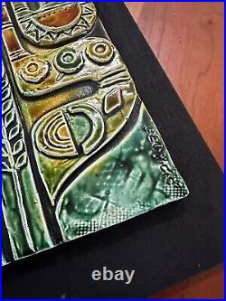 Vintage MID Century Ceramic Art Tile Sculpture Bird Geometric Motif Signed