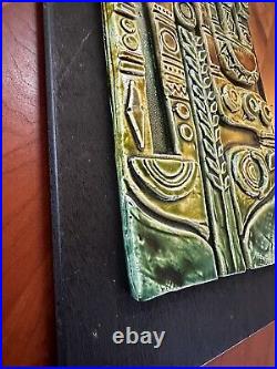 Vintage MID Century Ceramic Art Tile Sculpture Bird Geometric Motif Signed