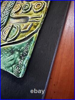 Vintage MID Century Ceramic Art Tile Sculpture Bird Geometric Motif Signed