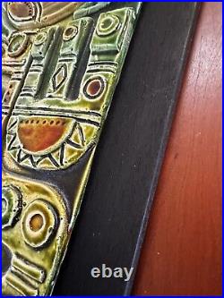 Vintage MID Century Ceramic Art Tile Sculpture Bird Geometric Motif Signed