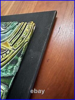 Vintage MID Century Ceramic Art Tile Sculpture Bird Geometric Motif Signed