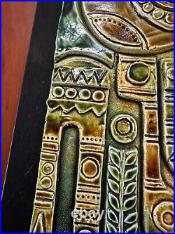 Vintage MID Century Ceramic Art Tile Sculpture Bird Geometric Motif Signed