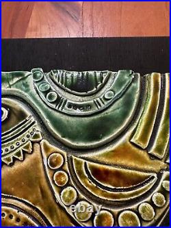Vintage MID Century Ceramic Art Tile Sculpture Bird Geometric Motif Signed