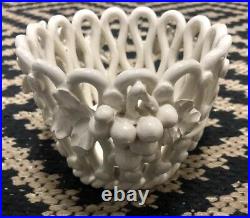 Vintage MID Century Italian Art Pottery Open Weave White Ceramic Basket W Grapes