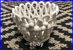 Vintage MID Century Italian Art Pottery Open Weave White Ceramic Basket W Grapes