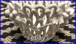 Vintage MID Century Italian Art Pottery Open Weave White Ceramic Basket W Grapes