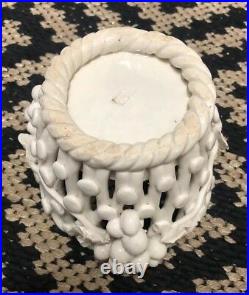 Vintage MID Century Italian Art Pottery Open Weave White Ceramic Basket W Grapes