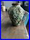 Vintage Majolica Grape Vine Leaves Trellis Ceramic Art Pottery Vase Signed